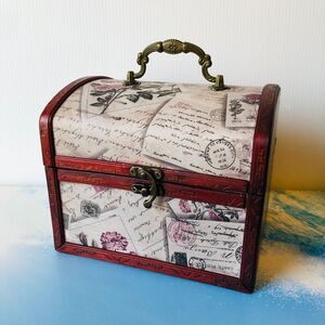 Decorative Floral Print Wood Box with Handle Cottage Romantic Country Core